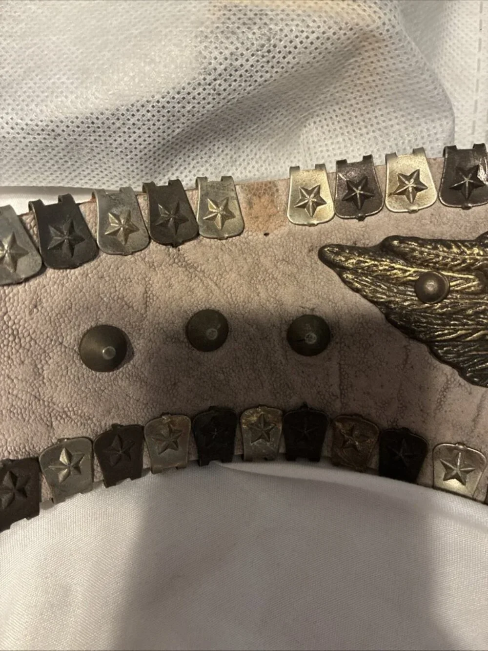 Jose Cotel Authentic Beige Taupe Bronze Stud Eagle Leather Metal Waist Belt